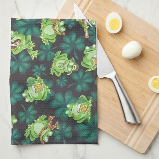 Frösche und Kleeblätter Geschirrtuch (Viertel Falte)