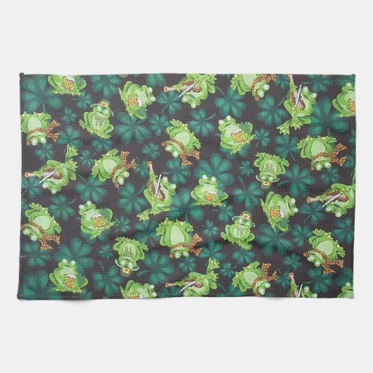Frösche und Kleeblätter Geschirrtuch (Horizontal)
