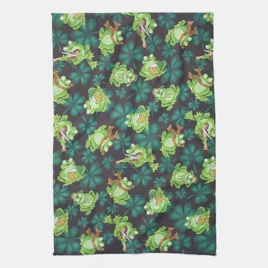 Frösche und Kleeblätter Geschirrtuch (Vertikal)