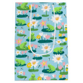 Frösche und Lilienpolster Niedlich BABY SHOWER Geb Mittlere Geschenktüte (Rückseite)