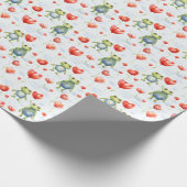 Frösche und rote Blüten Geschenkpapier (Ecke)