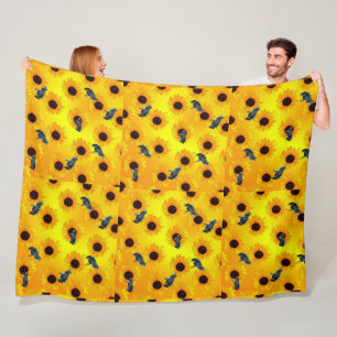 "Frösche und Sonnenblumen: Ein spielerisches Natur Fleecedecke