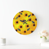 "Frösche und Sonnenblumen: Ein spielerisches Natur Große Wanduhr (Zuhause)