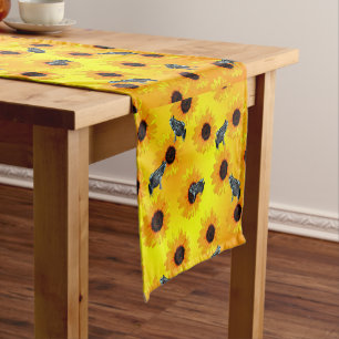"Frösche und Sonnenblumen: Ein spielerisches Natur Kurzer Tischläufer