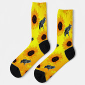 "Frösche und Sonnenblumen: Ein spielerisches Natur Socken (Linkes Detail)