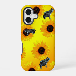 "Frösche und Sonnenblumen: Ein verspieltes Naturmu iPhone 16 Hülle