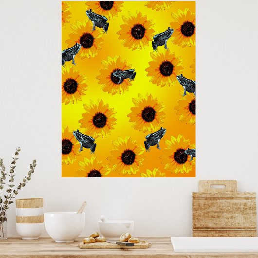 Frösche und Sonnenblumen, Poster (Küche)