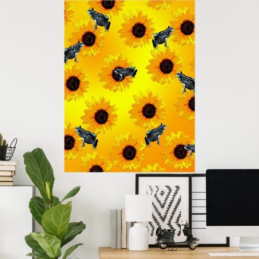 Frösche und Sonnenblumen, Poster (Heimbüro)