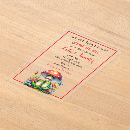 Frösche unter einem Pilz und Blume Niedliche Hochz Acryleinladungen (Ablage )