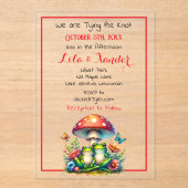 Frösche unter einem Pilz und Blume Niedliche Hochz Acryleinladungen (Vorderseite)