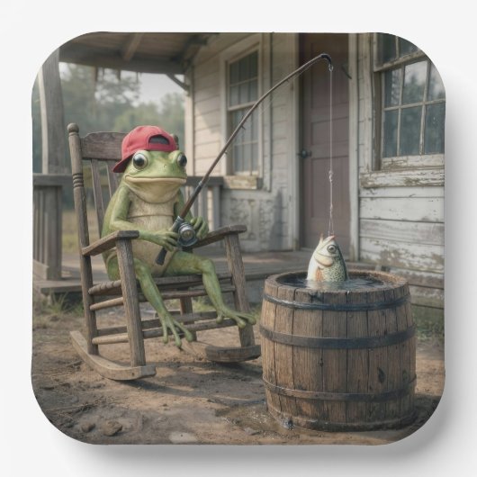 Froschfischen in einem Whiskeyfass Pappteller (Vorderseite)