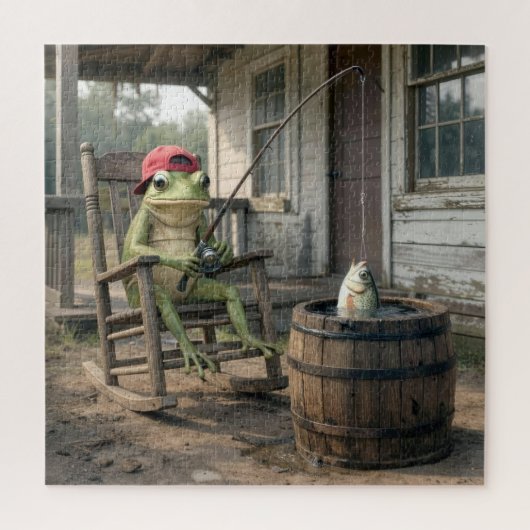 Froschfischen in einem Whiskeyfass Puzzle (Vertikal)