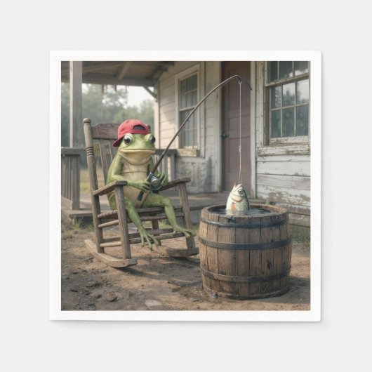 Froschfischen in einem Whiskeyfass Serviette (Vorderseite)