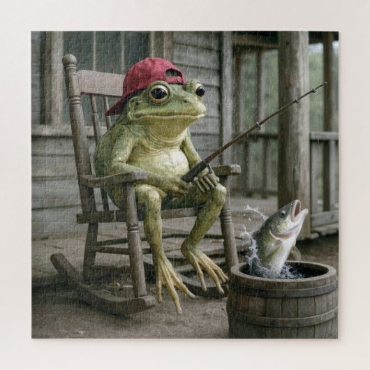 Froschfischen in einem Whiskyfass Puzzle (Vertikal)