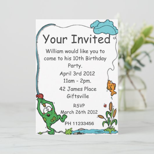 Froschfischerei Party Einladung (Stehend Vorderseite)