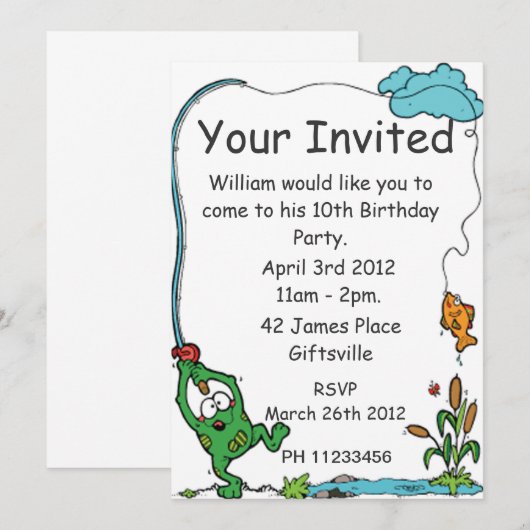 Froschfischerei Party Einladung (Vorne/Hinten)