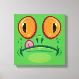 Froschgesicht mit Zunge-Cartoon Leinwanddruck