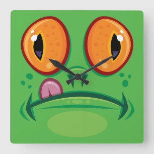 Froschgesicht mit Zunge Cartoon Quadratische Wanduhr