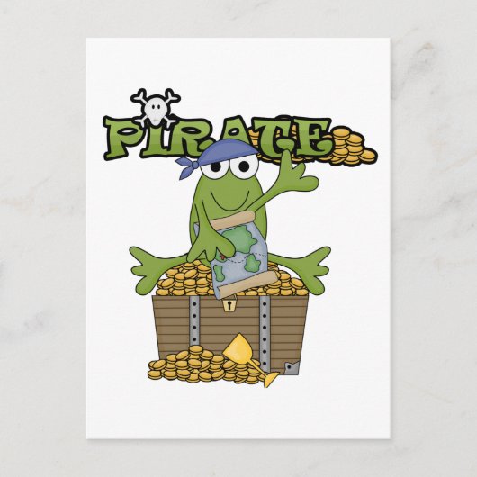 Froschjunge Pirate mit Goldhemden und Geschenken Postkarte (Vorderseite)