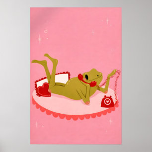 Froschliebeplakat, Rosa Wandkunst, Romantischer Fr Poster