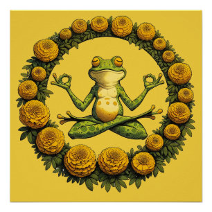 Froschmeditation Frogy Yoga Marigolds Poster