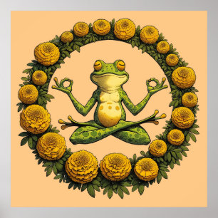 Froschmeditation Frogy Yoga Marigolds Poster