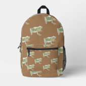 Froschmuster aus braunem Sage Bedruckter Rucksack (Vorderseite)