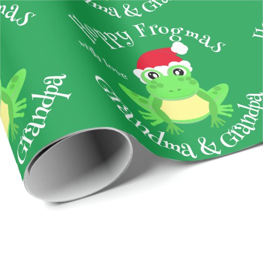 Froschmuster der Weihnachtsgrün-Weihnachtsmannmütz Geschenkpapier (Rolleneckpunkt)