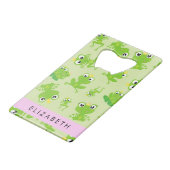 Froschmuster, grüne Frösche, Froschprinz, Ihr Name Geldbeutel Flaschenöffner (Vorderseite Schrägansicht)