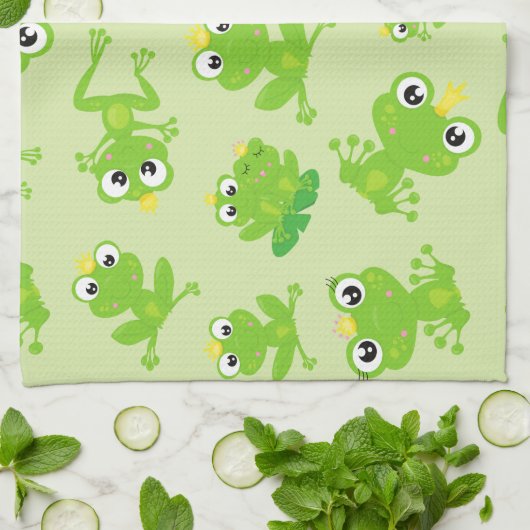 Froschmuster, grüne Frösche, Froschprinz, Ihr Name Geschirrtuch (Gefaltet)