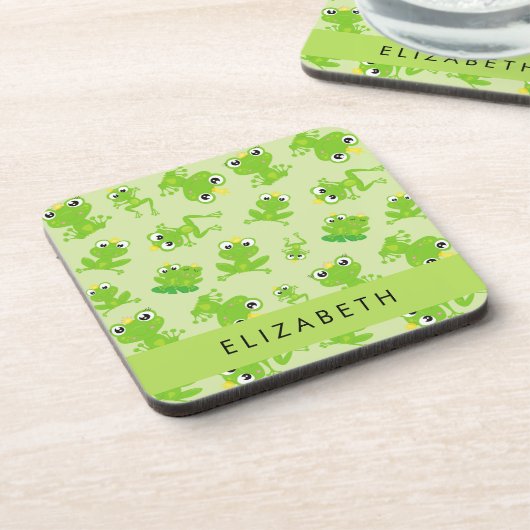 Froschmuster, grüne Frösche, Froschprinz, Ihr Name Getränkeuntersetzer (Linke Seite)