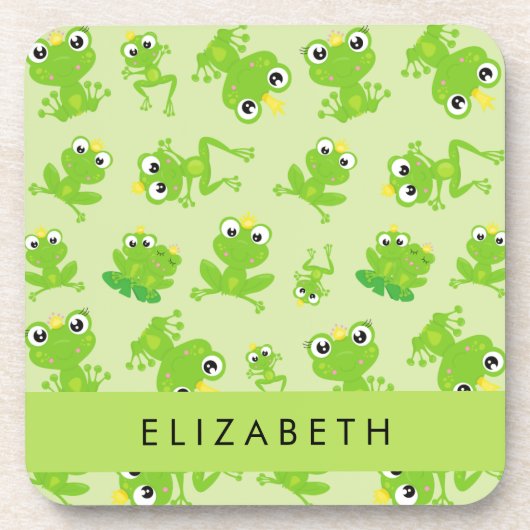 Froschmuster, grüne Frösche, Froschprinz, Ihr Name Getränkeuntersetzer (Vorderseite)