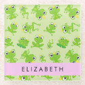 Froschmuster, grüne Frösche, Froschprinz, Ihr Name Glasuntersetzer (Vorderseite)