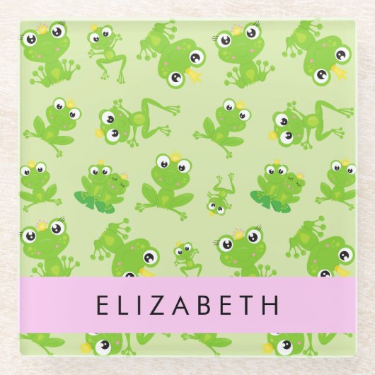Froschmuster, grüne Frösche, Froschprinz, Ihr Name Glasuntersetzer (Vorderseite)