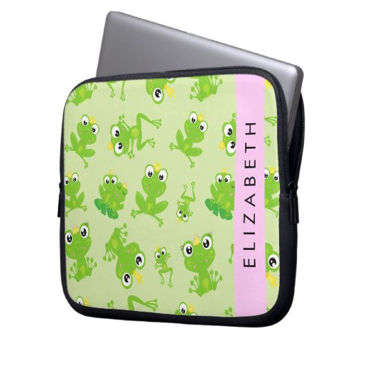 Froschmuster, grüne Frösche, Froschprinz, Ihr Name Laptopschutzhülle (Vorderseite Links)