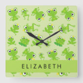 Froschmuster, grüne Frösche, Froschprinz, Ihr Name Quadratische Wanduhr (Vorderseite)