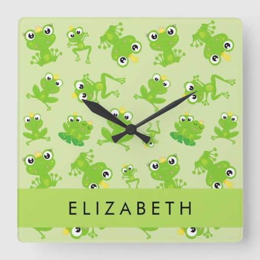 Froschmuster, grüne Frösche, Froschprinz, Ihr Name Quadratische Wanduhr (Vorderseite)
