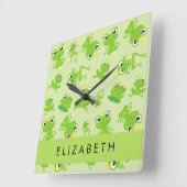 Froschmuster, grüne Frösche, Froschprinz, Ihr Name Quadratische Wanduhr (Winkel)