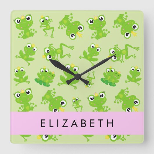 Froschmuster, grüne Frösche, Froschprinz, Ihr Name Quadratische Wanduhr (Vorderseite)