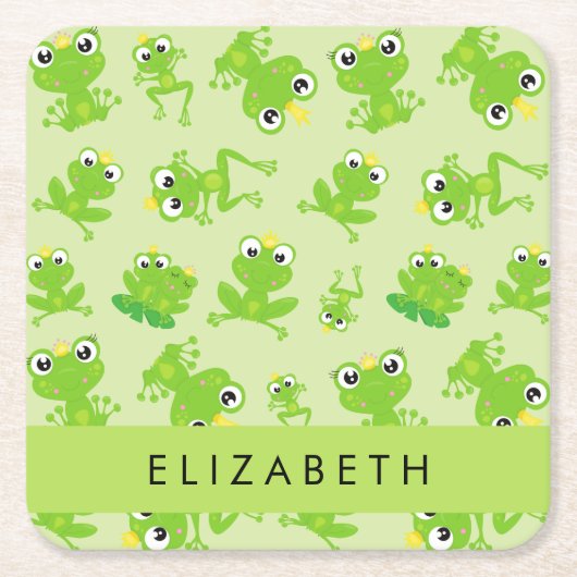 Froschmuster, grüne Frösche, Froschprinz, Ihr Name Rechteckiger Pappuntersetzer (Vorderseite)