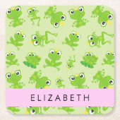 Froschmuster, grüne Frösche, Froschprinz, Ihr Name Rechteckiger Pappuntersetzer (Vorderseite)