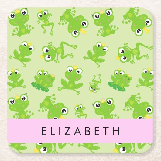 Froschmuster, grüne Frösche, Froschprinz, Ihr Name Rechteckiger Pappuntersetzer (Vorderseite)