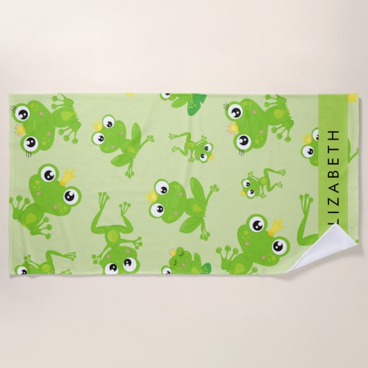 Froschmuster, grüne Frösche, Froschprinz, Ihr Name Strandtuch (Vorderseite)