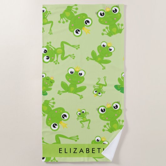 Froschmuster, grüne Frösche, Froschprinz, Ihr Name Strandtuch (Vorderseite)