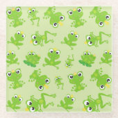 Froschmuster, Niedliche Frösche, grüne Frösche, Fr Glasuntersetzer (Vorderseite)