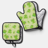 Froschmuster, Niedliche Frösche, grüne Frösche, Fr Ofenhandschuh & Topflappen-Set (Vorderseite/Rückseite)