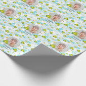 Froschprinz Geburtstagsblau-Aquarellwolke-Foto Geschenkpapier (Ecke)