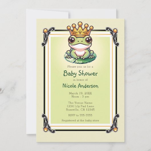 Froschprinz in Gold Crown Baby Shower Einladungen (Vorderseite)