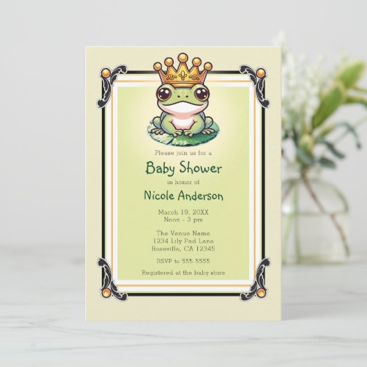 Froschprinz in Gold Crown Baby Shower Einladungen (Stehend Vorderseite)