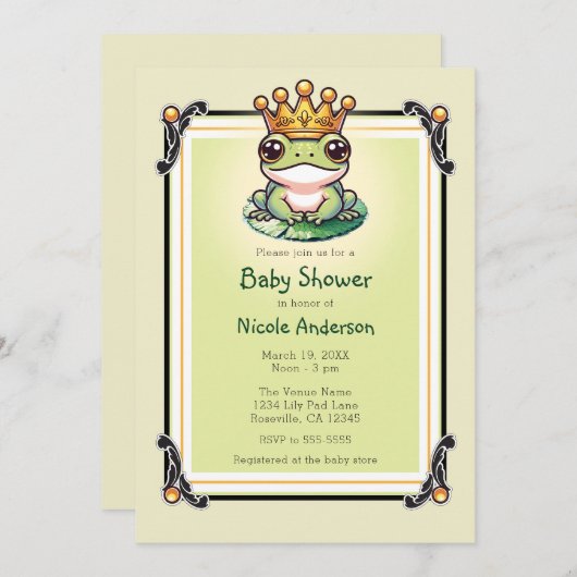 Froschprinz in Gold Crown Baby Shower Einladungen (Vorne/Hinten)